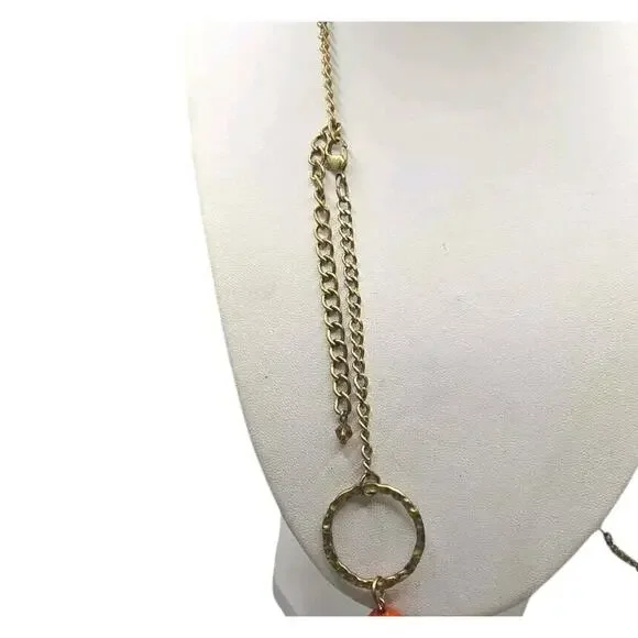 Light Colored Simulated Stones Necklace Acrylic Beads Matte Gold Tone 34" - 36" - Picture 9 of 10